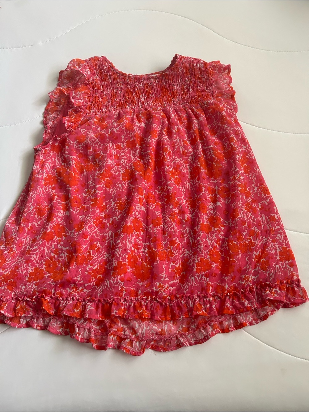 Umgee Pink & Orange Floral Smocked Ruffle Blouse